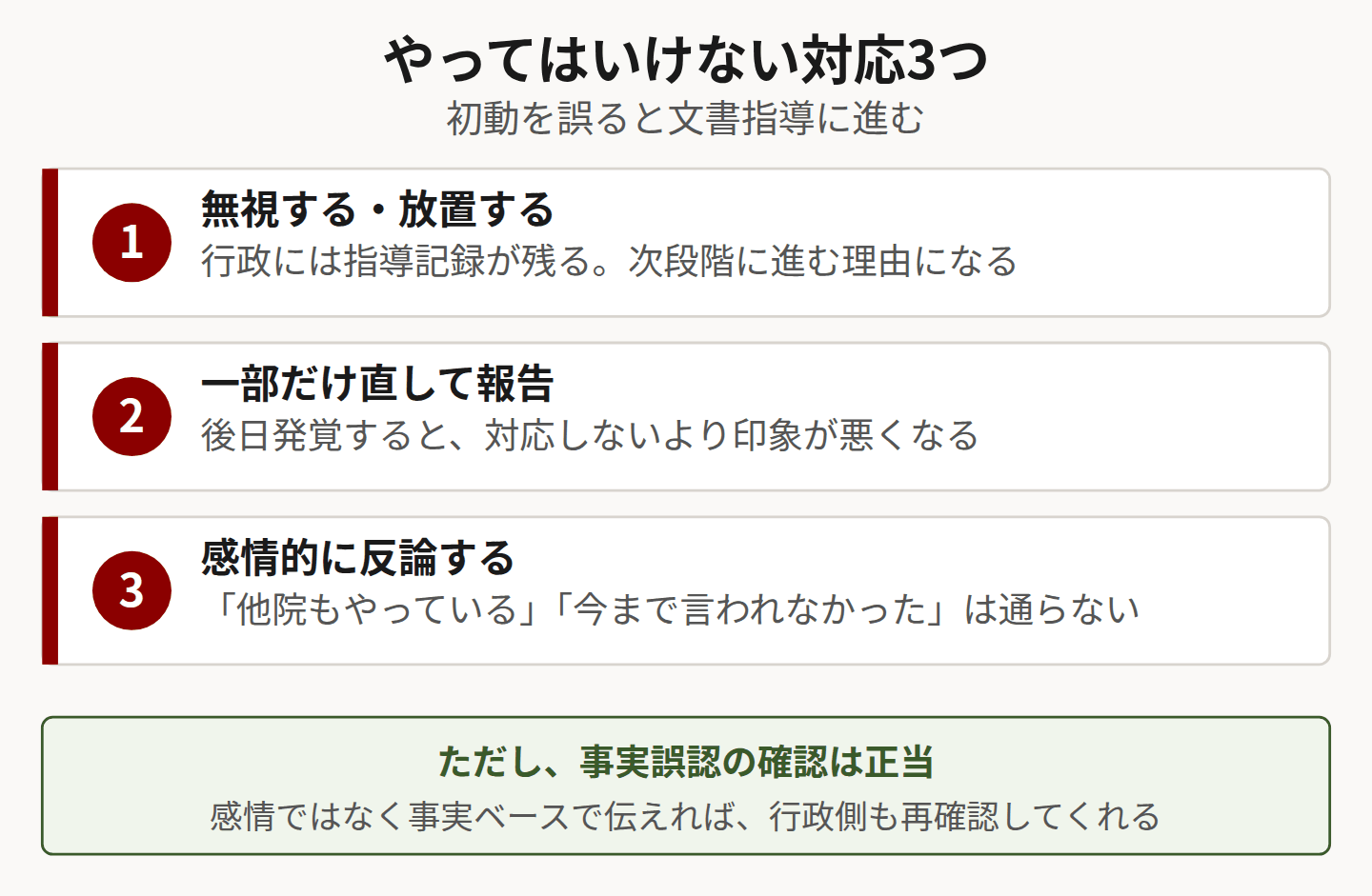 やってはいけない対応3つを示した図